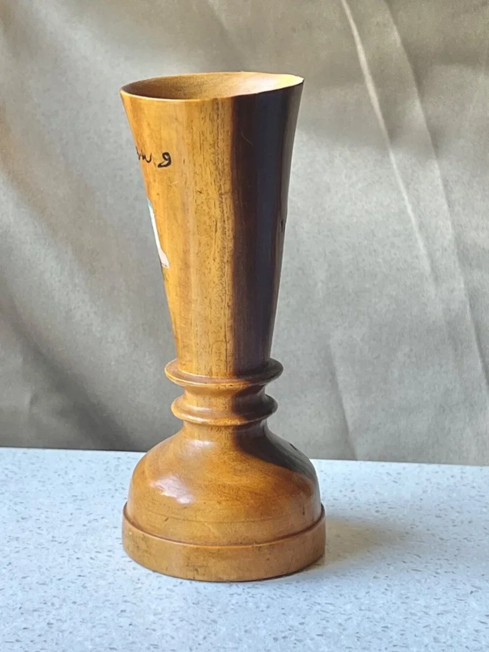 Signed Jamaican Wooden Vase W/ Hand-Painted Tropical Scene Signed 5.5" Handmade - Picture 4 of 10